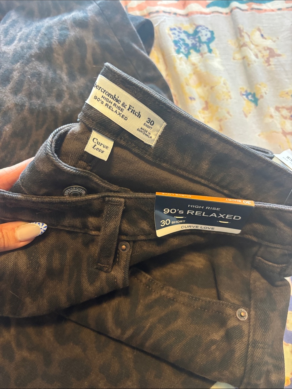 Abercrombie & Fitch Black Leopard Print Wide-Leg Jeans - Picture 2 of 4